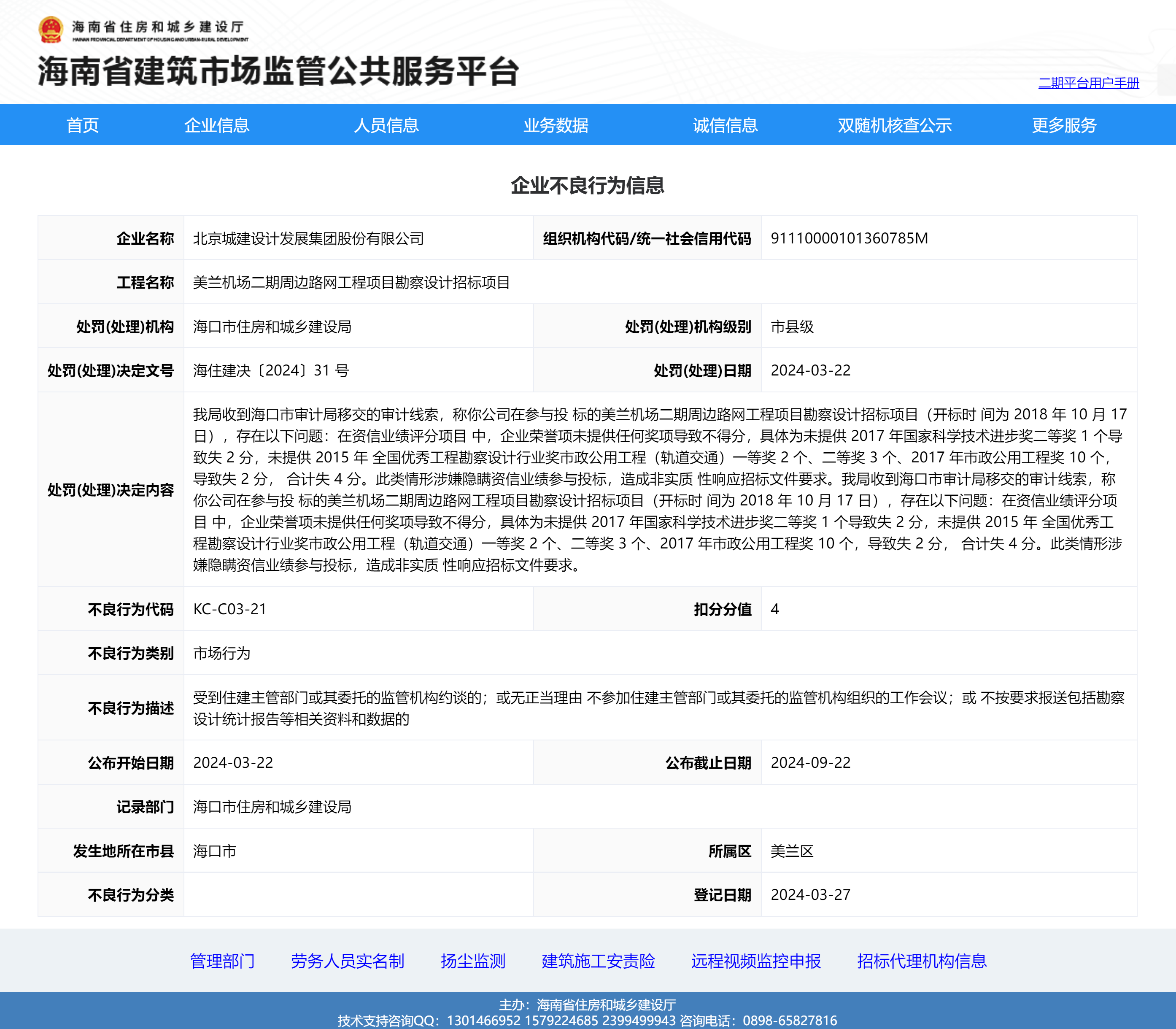 涉嫌包藏资信事迹出席投标 中铁第五勘测计划院集团有限公司、北京城修计划发扬集团股份有限公司被扣分公示半岛官方体育(图2)